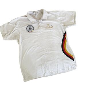 Vintage Germany soccer polo featuring the iconic DFB crest and classic Bitburger